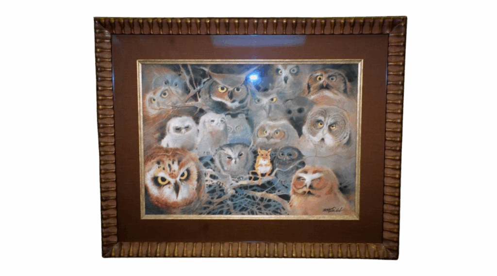 Framed artistic owls wall hanging